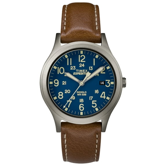 Expedition Scout 36 Brown/Titanium/Blue Watch, Leather Strap