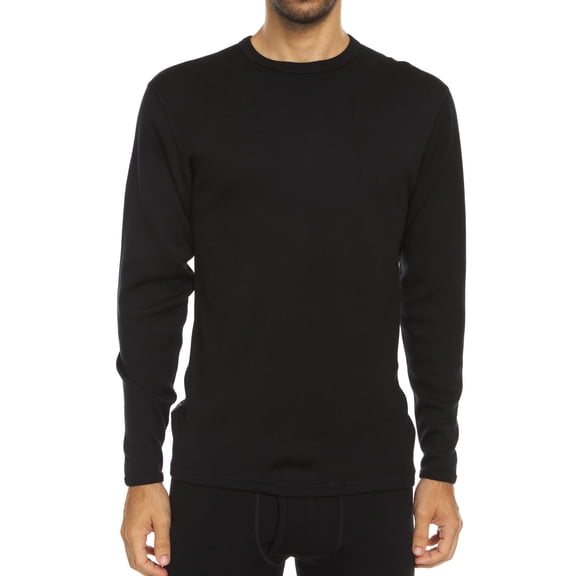 Merino Wool Expedition Weight Mens Crew Shirt - Heavy Weight Base Layer Top - Extreme Cold Weather Gear - Black - Large