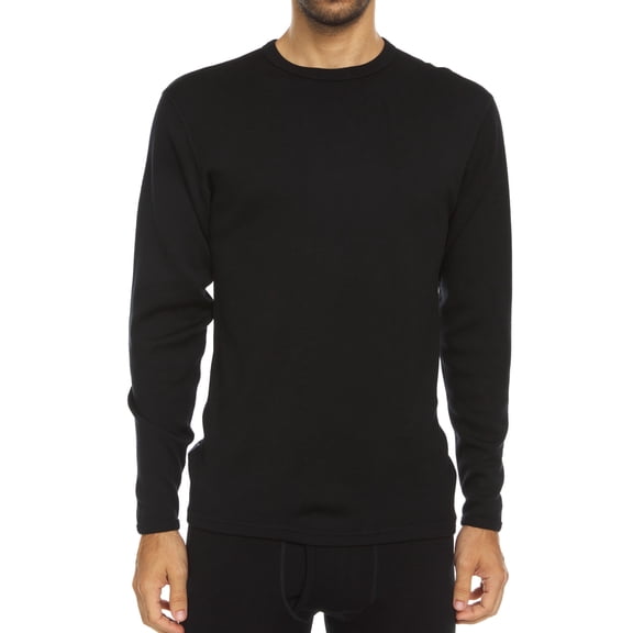 Merino Wool Expedition Weight Mens Crew Shirt - Heavy Weight Base Layer Top - Extreme Cold Weather Gear - Black - Large