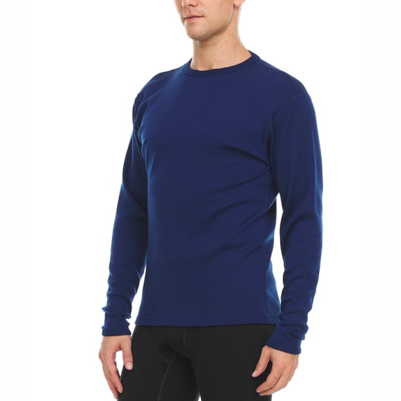 Merino Wool Expedition Weight Mens Crew Shirt - Heavy Weight Base Layer Top - Extreme Cold Weather Gear - Navy Blue - XX-Large