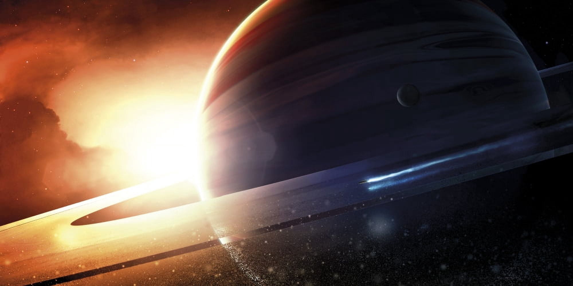 Expedition to a Saturn-like planet Canvas Art - Tobias RoetschStocktrek Images (29 x 15)