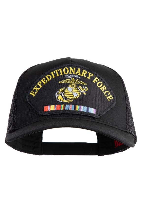 Expeditionary Force USMC Patched Solid Cotton Twill 5 panel Mesh Back Cap - Black OSFM