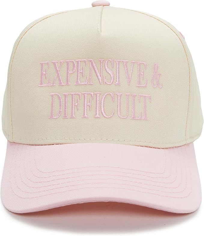 Funky Junque Trucker Hat – Vintage Two-Tone Snapback Baseball Cap with Embroidered Design - Expensive & Difficult - Rose/Beige