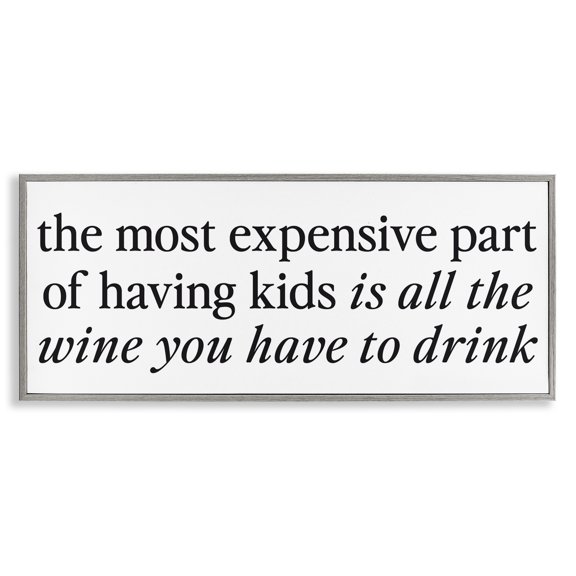 Stupell Industries Expensive Kids Funny Wine Humor Gray Framed Giclee Art, design by Lettered and Lined, 10 x 24