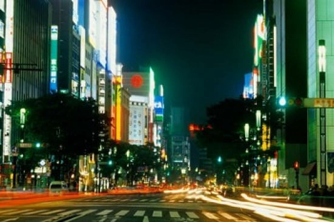 Expensive Shopping District with Night Traffic Ginza Area Tokyo Japan Canvas Art - Bill Bachmann DanitaDelimont (28 x 19)