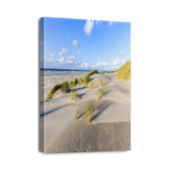 Experience Beach Tranquility with our 12X16 Inch Canvas Wall Art A Small Beach Scene Print for Bathroom, Bedroom, Office & Kitchen Blue Sea Coastal Decor.