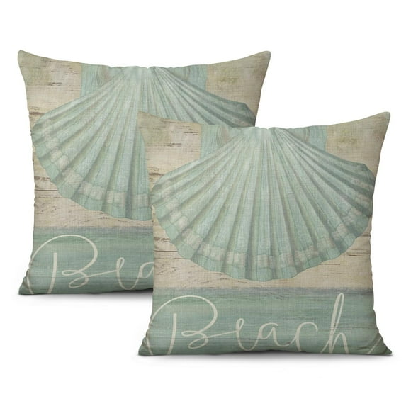Experience Coastal Elegance with Set of 2 Ocean Coral Nautical Pillow Covers - Beach Themed Seashell Starfish Design, 16x16 inch.