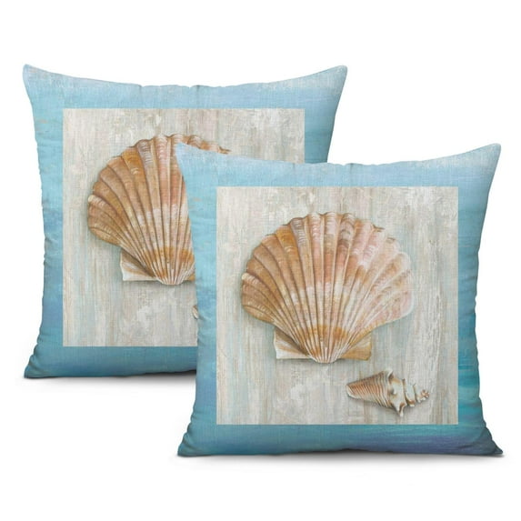 Experience Coastal Elegance with Set of 2 Ocean Coral Nautical Pillow Covers - Beach Themed Seashell Starfish Design, 18x18 inch.