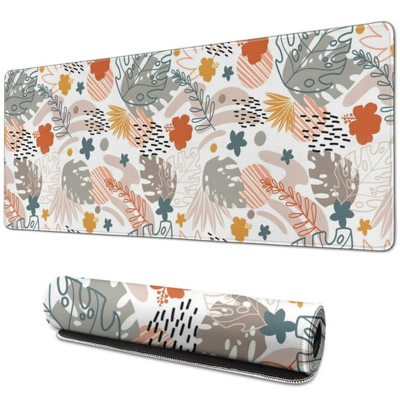 Experience Comfort and Control with Abstract Art Large Desk Mat | Non-Slip Rubber Base | Waterproof | Boho Leaves Design | Fits Office Laptop | 31.5 X 11.8 Inch