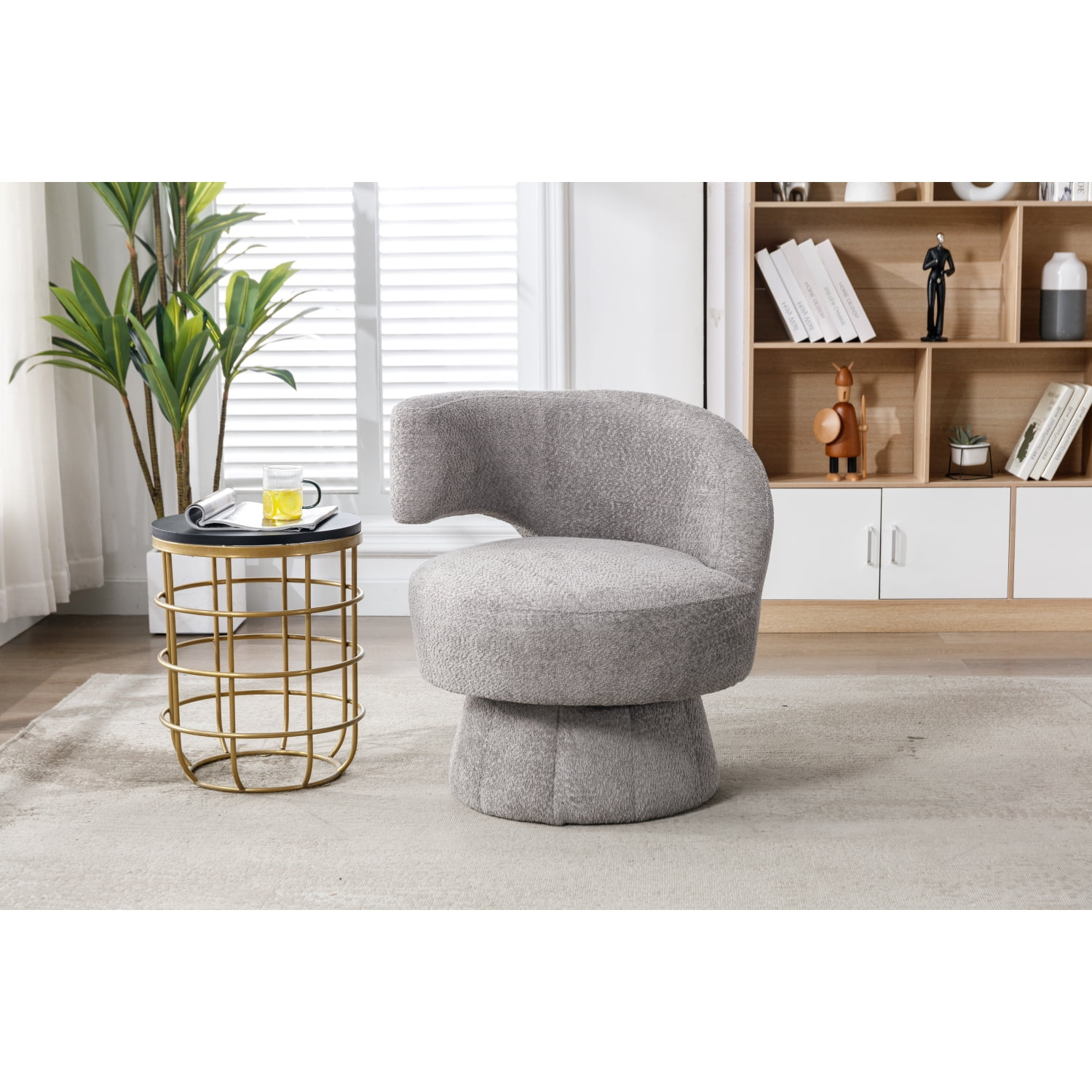 Experience Cozy Comfort in Gray Boucle Barrel Accent Chairs 360