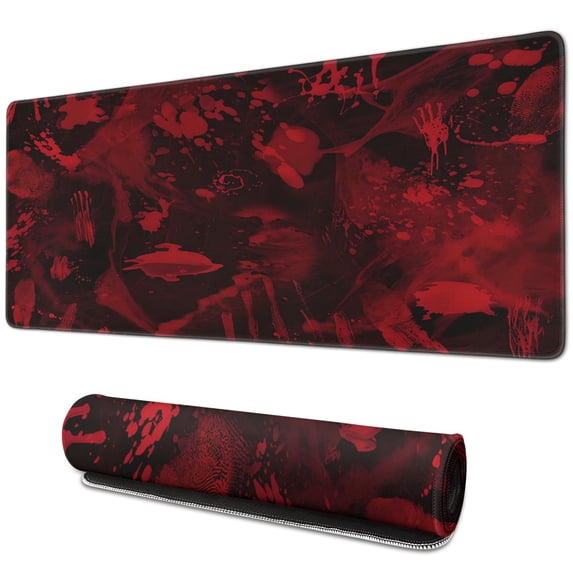 Experience Gaming with a Twist Scary Halloween Red Blood Spatter & Handprint Mouse Pad Extra Large Size, Stitched Edge, Non-Slip Rubber Perfect for Home or Office 31.5 X 11.8 Inches