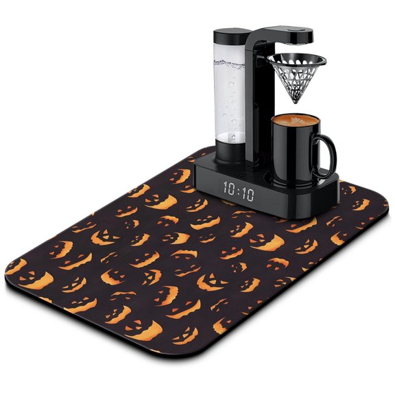 Experience the Halloween Fun 19.5x12in Absorbent Diatom Ooze Dish Draining Mat Fast Dry, Reversible with Ghost, Pumpkin, Black Bat Design for Kitchen & Coffee Bars