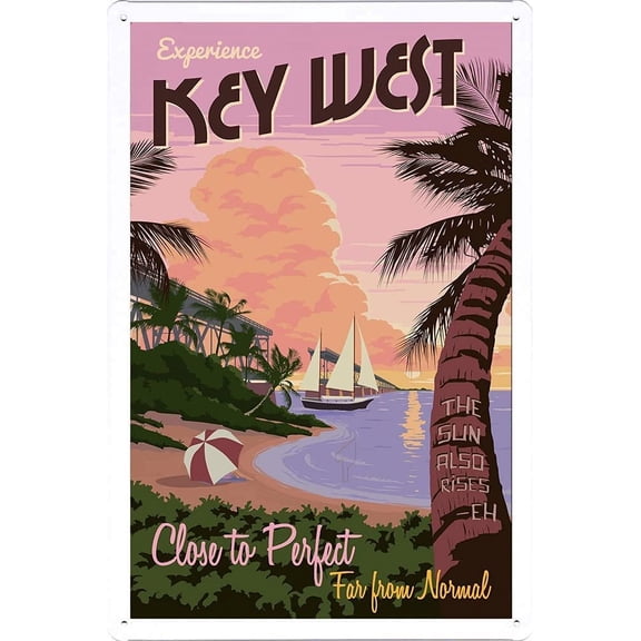 Experience Key West Tin Sign Vintage Tropical Sunset Travel Metal Sign Wall Plaque Art Decor for Man Cave Garage Bar Pub Club Cafe 12x8 Inch