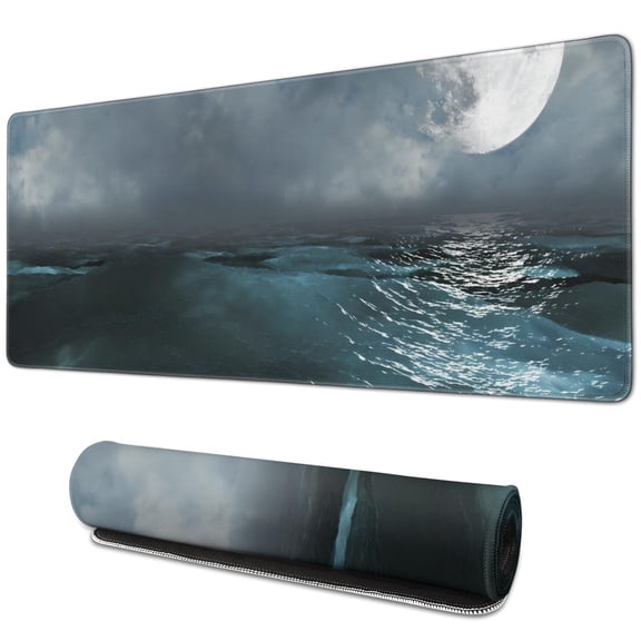 Experience Luxury Gaming with Romantic Moonlit Sea Large Mouse Pad: Non-Slip, Stitched Edges, Extended 31.5x11.8 Inch Desk Mat, Ideal for Keyboards & Computers, Perfect for Gamers & Office Use