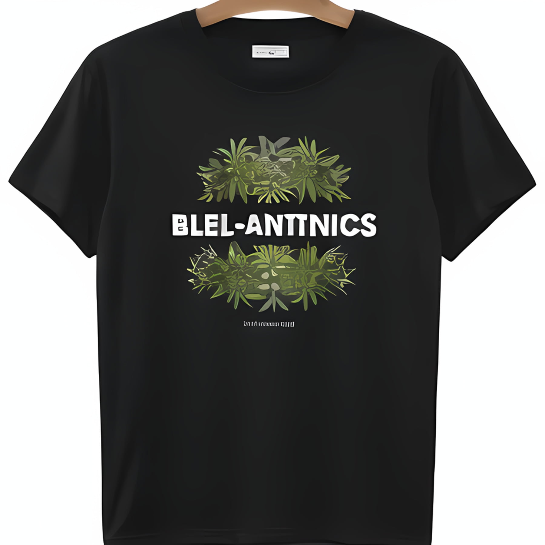 Experience Nature's Beauty Black TShirt with Stunning Green Leaf