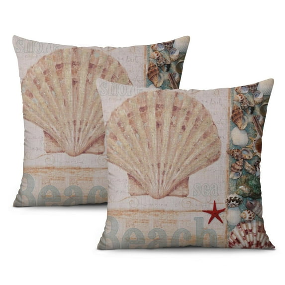 Experience Nautical Luxury: Set of 2 Ocean Coral 20x20 inch Seashell Starfish Throw Pillow Covers for Your Space.