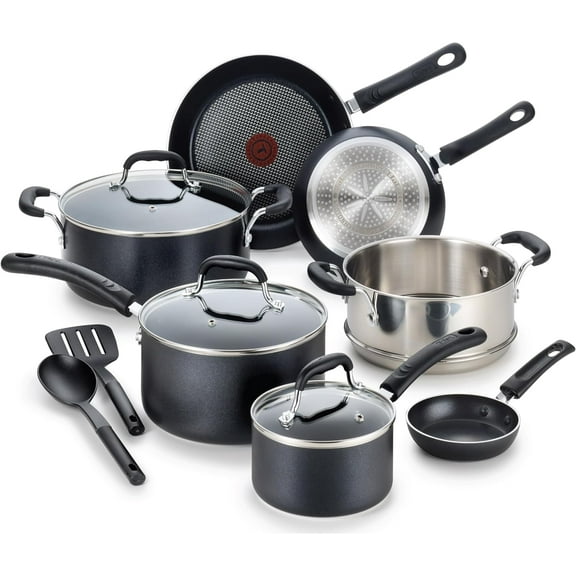 Experience Nonstick Cookware Set 12 Piece, Induction, Oven Broiler Safe 350F, Kitchen Cooking Set w/Fry Pans, Saucepan, Stockpot, Kitchen Utensils, Pots and Pans, Dishwasher Safe, Black