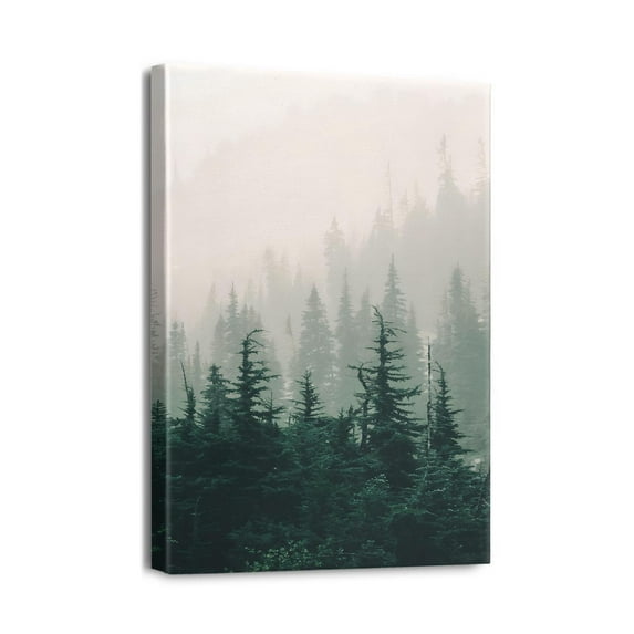 Experience Outdoor Beauty Aesthetic Forest Draw Wall Decor - 12x16in Foggy Mountain, Green Woodland Scenery for Bedroom