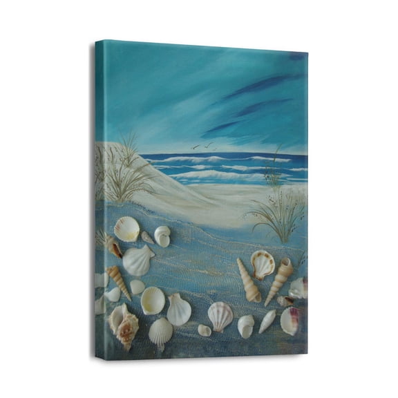 Experience Seaside Tranquillity 12x16inch Beach Wall Art, Seashell & Starfish Bathroom Paintings, Blue Ocean Themed Canvas Pictures, Contemporary Nautical Posters for Bedroom Decor
