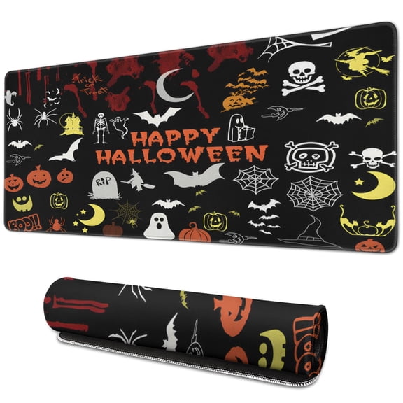 Experience Superior Gaming Large Halloween Skull Mouse Pad with Floral Pumpkin Design Ideal for Desktop Computers and Office Desks, Desk Protection Mat, 31.5 X 11.8 Inch