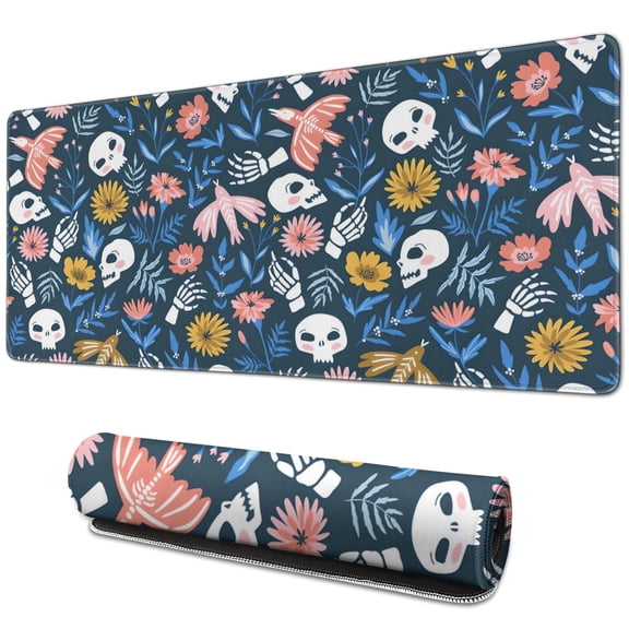 Experience Unbeatable Precision Halloween Skull & Pumpkin Flowers Mouse Pad Large Gaming Mat for Desktop & Office Desk Protector, 31.5 X 11.8 Inch