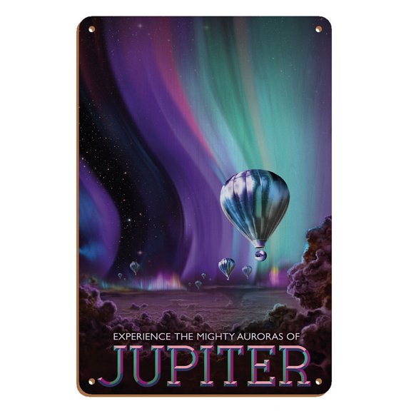 Experience the Mighty Auroras of Jupiter - NASA Exoplanet Travel Poster - 8 x 12 inch Vintage Wood Art Sign