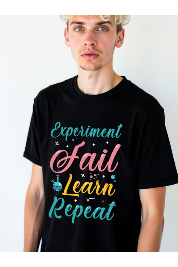 Experiment Fail Learn Repeat Mens graphic t shirts black graphic summer Daily and weekend wear Casual Unisex Shirt Printed tshirts