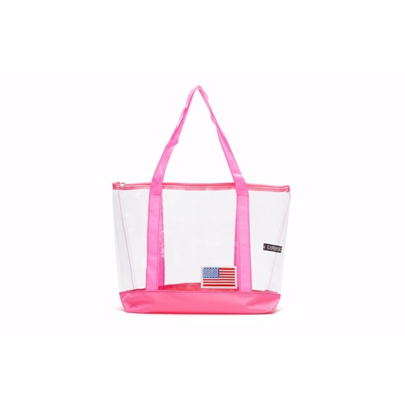 Expersion Clear American Flag Tote Bag, Stadium-Approved, Unisex Transparent Handbag (Pink)