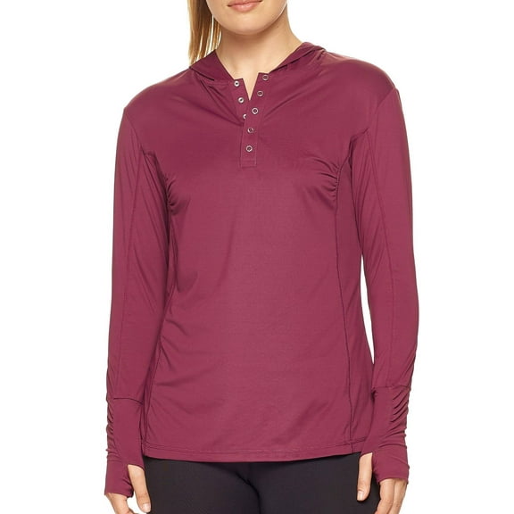 Expert Brand Women's Airstretch Lite Henley Hoodie, Eggplant, Medium