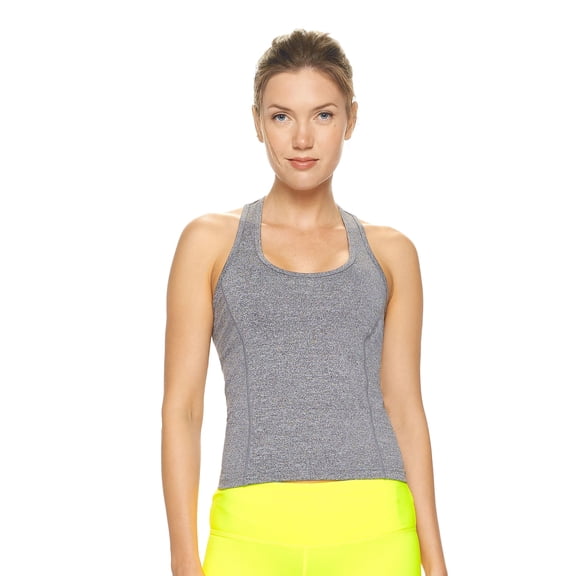 Expert Brand Women's Airstretchâ„¢ Racerback Cropped Tank Top, Heather Charcoal, XL