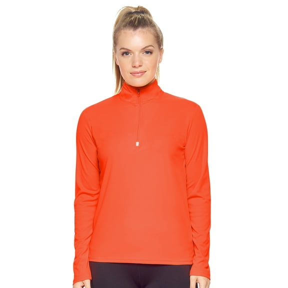 Expert Brand Women's Drimax Dri Fit Athletic Quarter Zipper Training Jacket, Safety Orange, Medium
