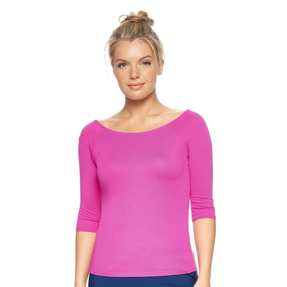 Expert Brand USA-Made Women's MoCA Cotton Blend 3/4 Sleeve Shirt, Berry, XL