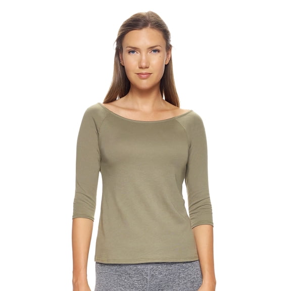 Expert Brand USA-Made Women's MoCA Cotton Blend 3/4 Sleeve Shirt, Olive, Large