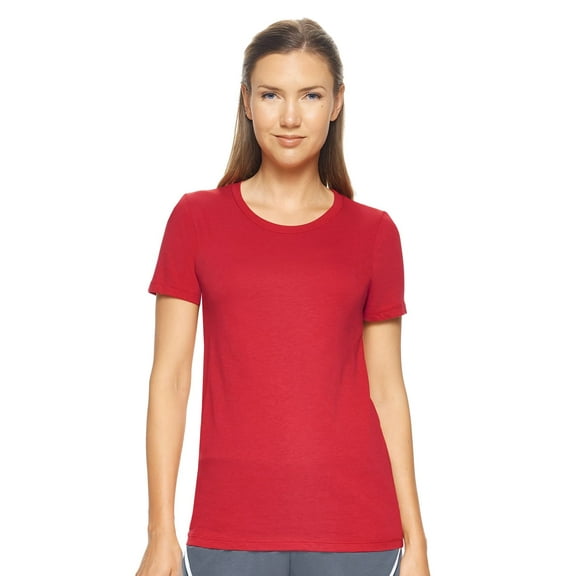 Expert Brand USA-Made Women's MoCA Cotton Blend Crewneck T-Shirt, Scarlet, Small