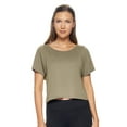 thumbnail image 1 of Expert Brand USA-Made Women's MoCA Cotton Blend Cropped T-Shirt, Olive, Small, 1 of 7
