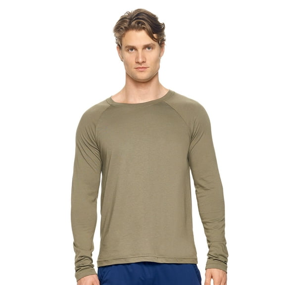 Expert Brand USA-Made Men's MoCA Cotton Blend Raglan Long Sleeve, Olive, Small