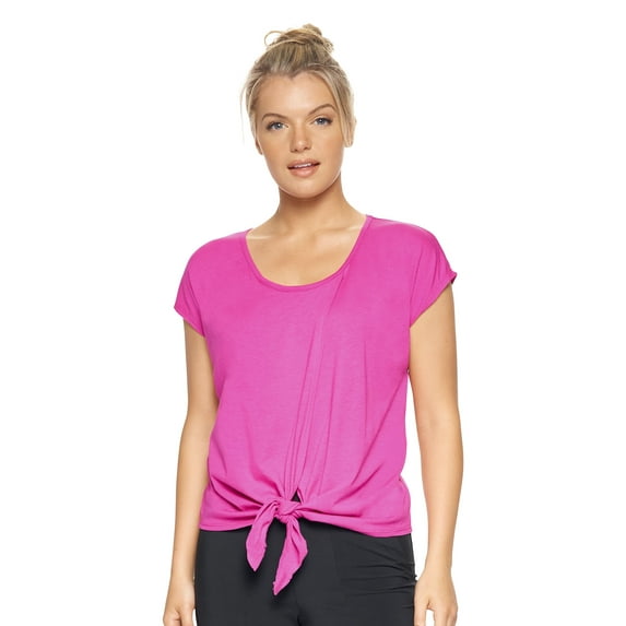 Expert Brand USA-Made Women's MoCA Cotton Blend Front Tie T-Shirt, Berry, XS