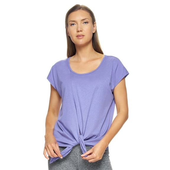 Expert Brand USA-Made Women's MoCA Cotton Blend Front Tie T-Shirt, Periwinkle, XS