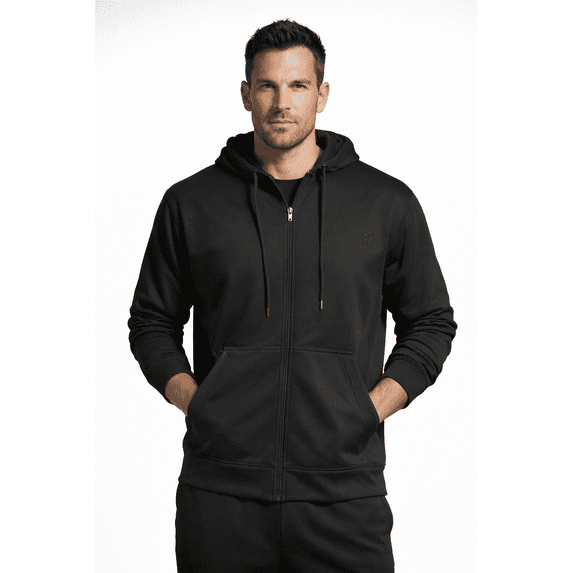 Expert Brand Men's Full Zip Hoodie Pullover Sweater, Black, 2XL