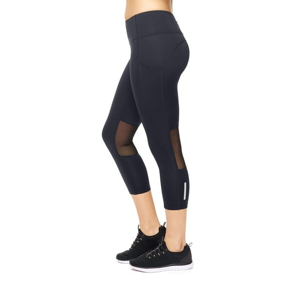 Expert Brand Women's Mid-Rise Mesh Panel Capri Leggings, Black, S
