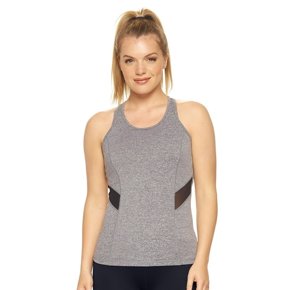 Expert Brand Women's Racerback Mesh Panel Tank Top, Heather Charcoal, XS