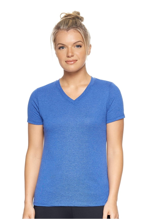 USA-Made Women's Athletic Heather V-Neck T-Shirt, Dark Heather Royal, Medium