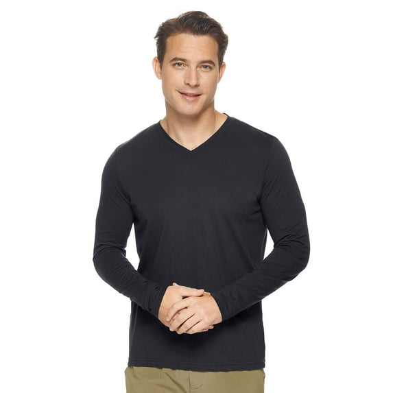 Expert Brand USA-Made Men's MoCA Cotton Blend V Neck Long Sleeve, Black, 2XL