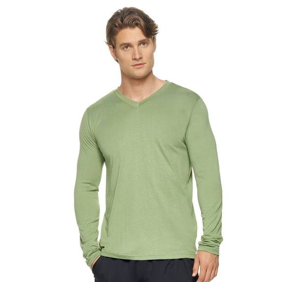 Expert Brand USA-Made Men's MoCA Cotton Blend V Neck Long Sleeve, Meadow, XL