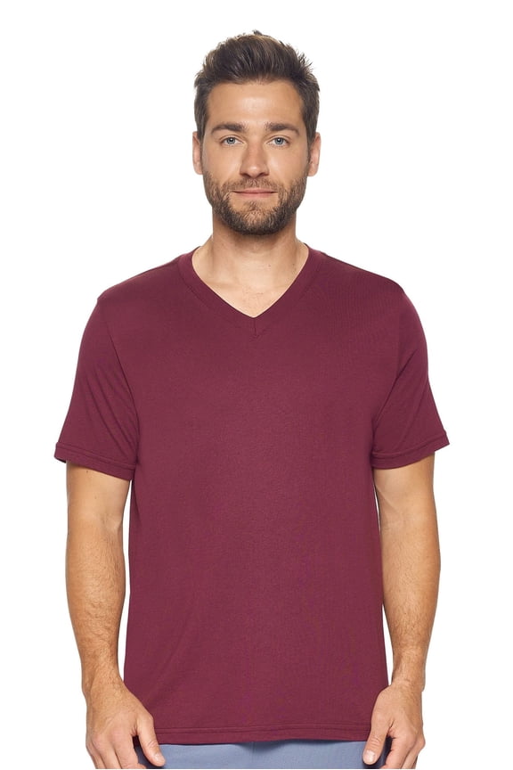 USA-Made Men's MoCA Cotton Blend V Neck T-Shirt, Maroon, XS