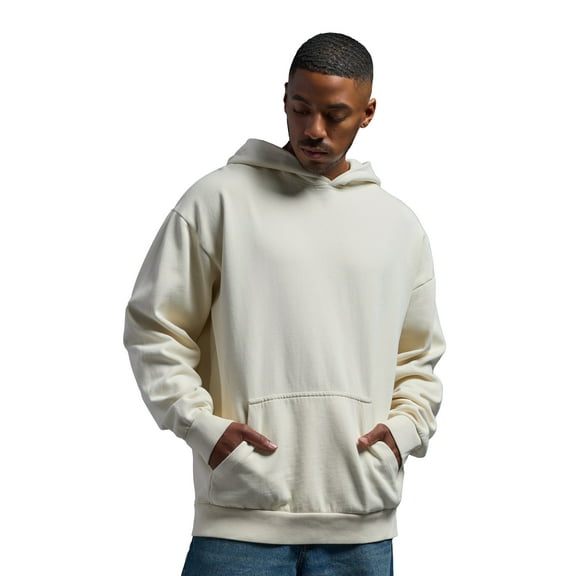 Expert Brand USA-Made Men's Oversized Heavyweight Cotton Pullover Hoodie, Natural, Small