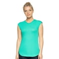 thumbnail image 1 of Expert Brand USA-Made Women's MoCA Cotton Blend Cap Sleeve T-Shirt, Bright Teal, Large, 1 of 5