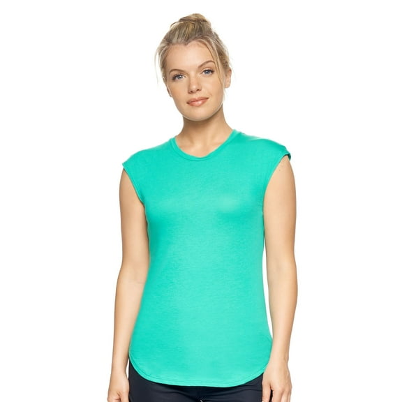 Expert Brand USA-Made Women's MoCA Cotton Blend Cap Sleeve T-Shirt, Bright Teal, XS