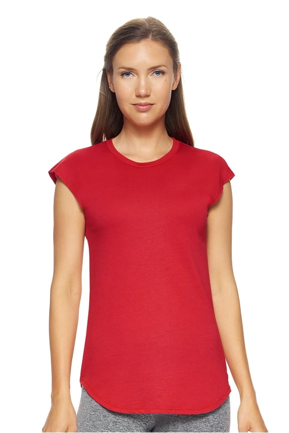 USA-Made Women's MoCA Cotton Blend Cap Sleeve T-Shirt, Scarlet, Large