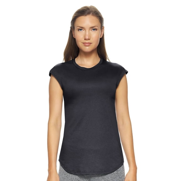 Expert Brand USA-Made Women's MoCA Cotton Blend Cap Sleeve T-Shirt, Black, XS